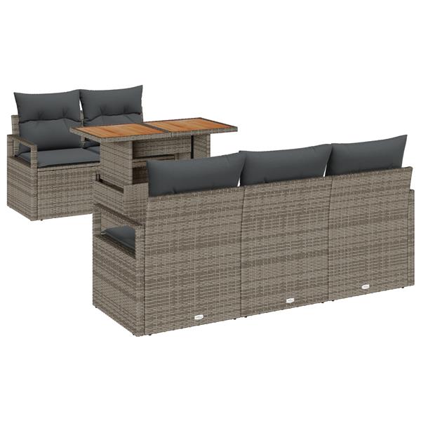 Grote foto vidaxl 6 delige tuinbankenset met kussens poly rattan acacia grijs tuin en terras tuinmeubelen