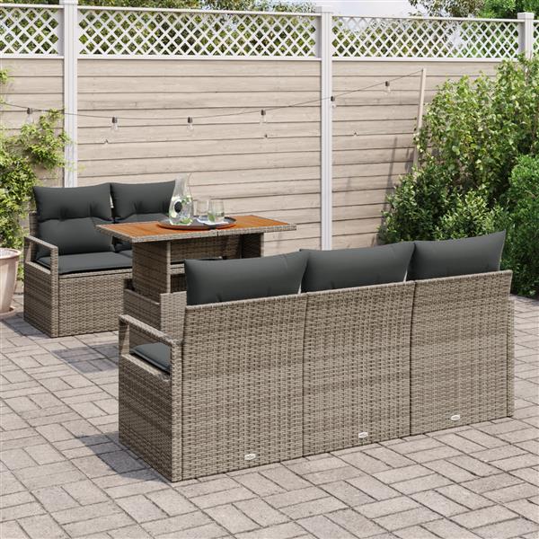 Grote foto vidaxl 6 delige tuinbankenset met kussens poly rattan acacia grijs tuin en terras tuinmeubelen