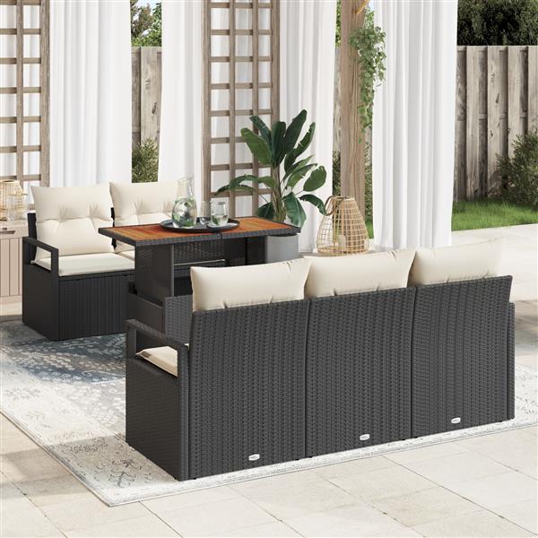 Grote foto vidaxl 6 delige tuinbankenset met kussens poly rattan acacia zwart tuin en terras tuinmeubelen