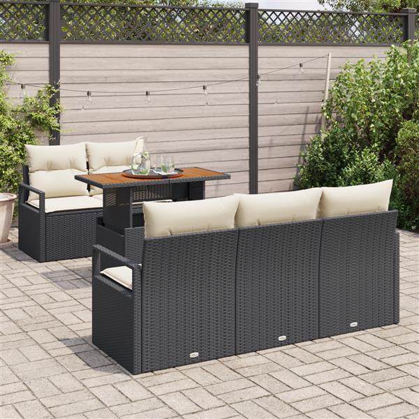 Grote foto vidaxl 6 delige tuinbankenset met kussens poly rattan acacia zwart tuin en terras tuinmeubelen