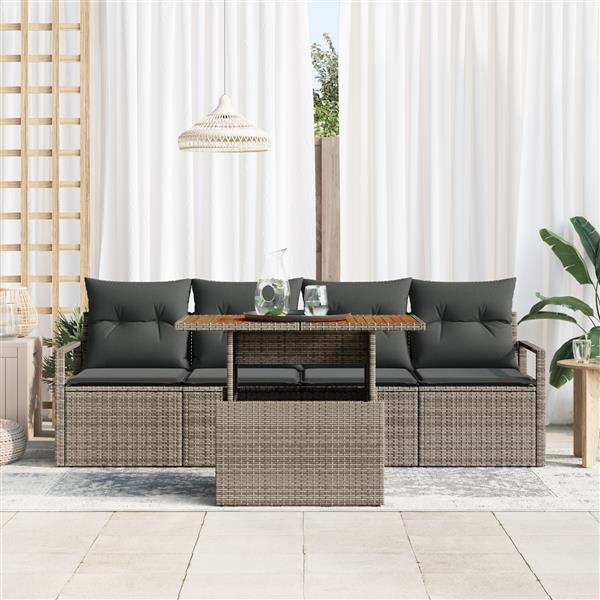 Grote foto vidaxl 5 delige tuinbankenset met kussens poly rattan acacia grijs tuin en terras tuinmeubelen