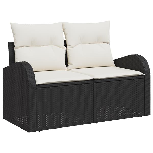 Grote foto vidaxl 6 delige tuin eetset met kussens zwart poly rattan en acaciahout tuin en terras tuinmeubelen