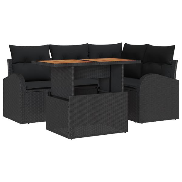Grote foto vidaxl 5 delige tuintafelset met kussens zwart poly rattan acacia tuin en terras tuinmeubelen