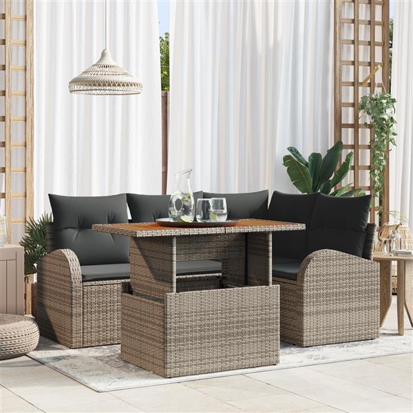 Grote foto vidaxl 5 delige tuinset met kussens poly rattan acaciahout grijs tuin en terras tuinmeubelen