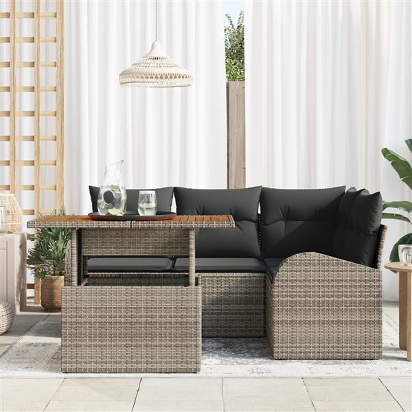 Grote foto vidaxl 5 delige tuinset met kussens poly rattan acaciahout grijs tuin en terras tuinmeubelen
