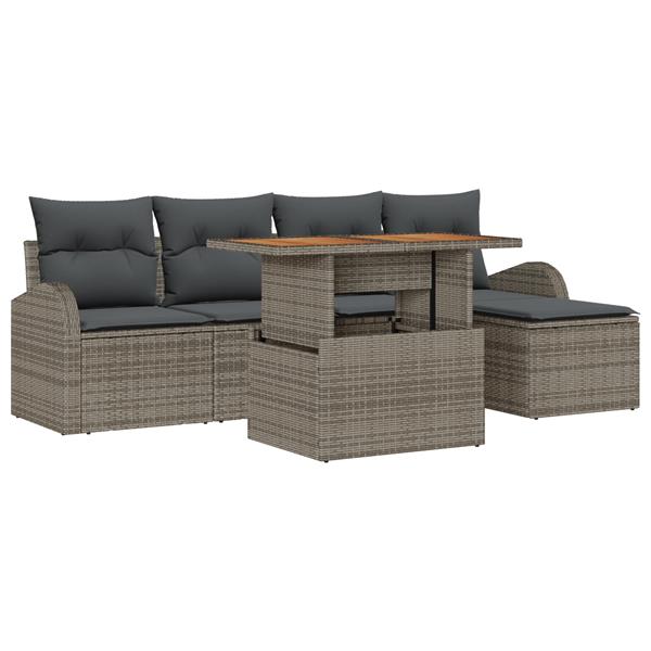 Grote foto vidaxl 6 delige tuinset met kussens poly rattan acaciahout grijs tuin en terras tuinmeubelen