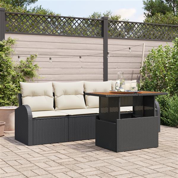 Grote foto vidaxl 5 delige tuinset met kussens zwart poly rattan en acacia tuin en terras tuinmeubelen