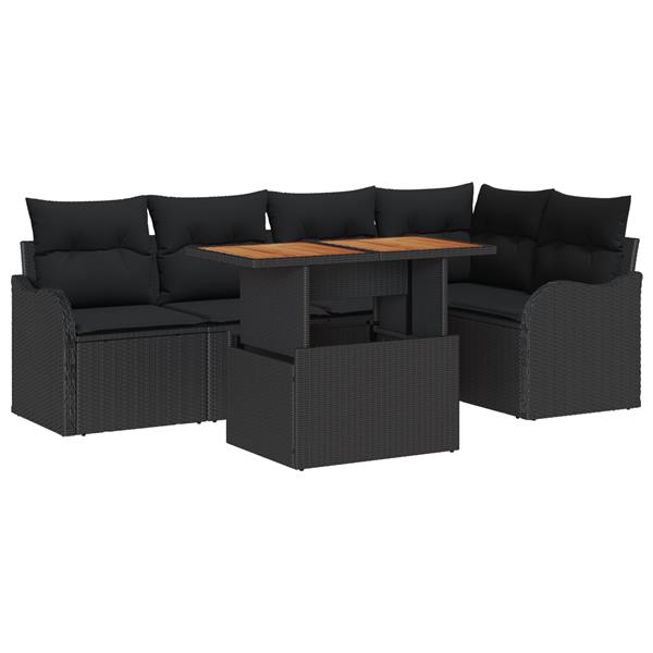 Grote foto vidaxl 6 delige tuinsofa set met kussens in zwart poly rattan en acacia tuin en terras tuinmeubelen