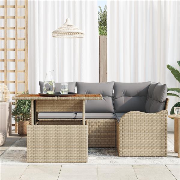 Grote foto vidaxl 5 delige tuinset met kussens in beige poly rattan en acacia tuin en terras tuinmeubelen
