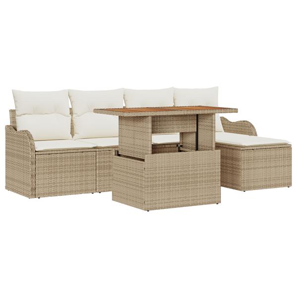 Grote foto vidaxl 6 delige tuinsofa set met kussens in beige poly rattan en acacia tuin en terras tuinmeubelen