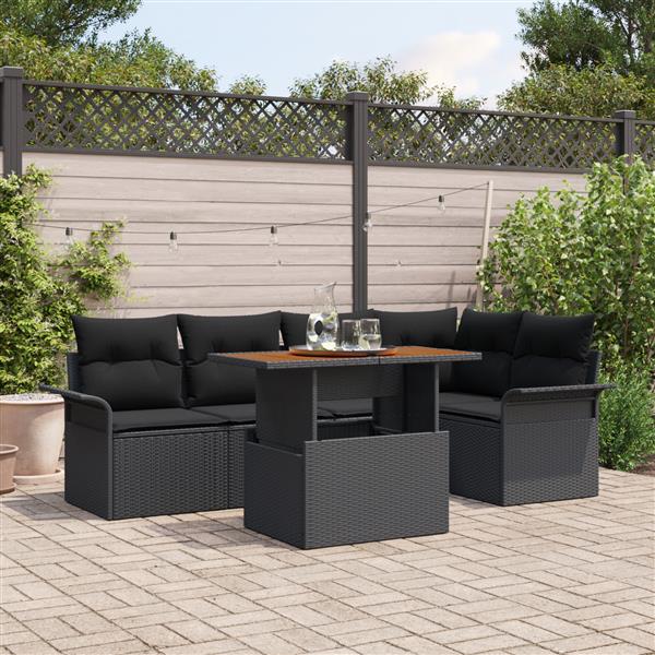 Grote foto vidaxl 6 delige tuinset met kussens poly rattan acaciahout zwart tuin en terras tuinmeubelen