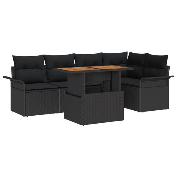 Grote foto vidaxl 6 delige tuinset met kussens poly rattan acaciahout zwart tuin en terras tuinmeubelen