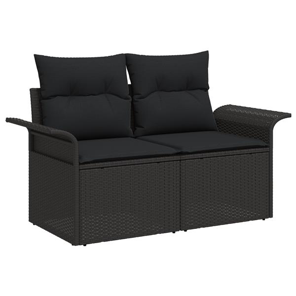Grote foto vidaxl 6 delige tuinset met kussens poly rattan acaciahout zwart tuin en terras tuinmeubelen