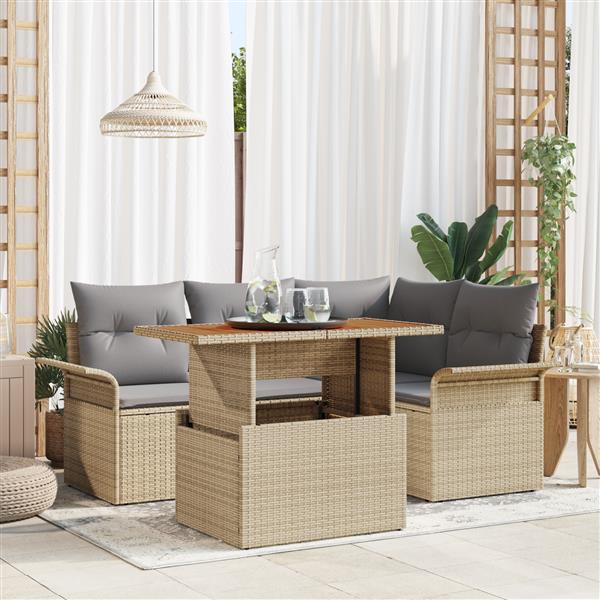 Grote foto vidaxl 5 delige tuinset met kussens in beige poly rattan en acacia tuin en terras tuinmeubelen