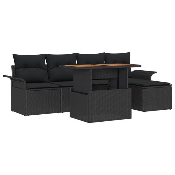 Grote foto vidaxl 6 delige tuinset met kussens poly rattan acaciahout zwart tuin en terras tuinmeubelen