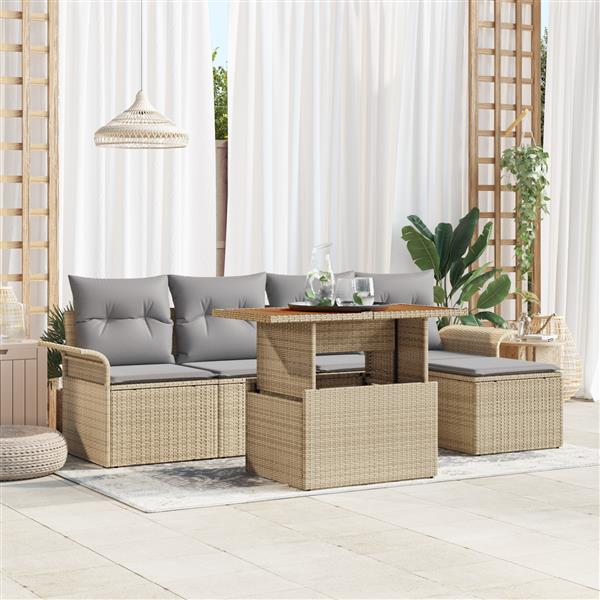 Grote foto vidaxl 6 delige tuinset met kussens poly rattan acaciahout beige tuin en terras tuinmeubelen