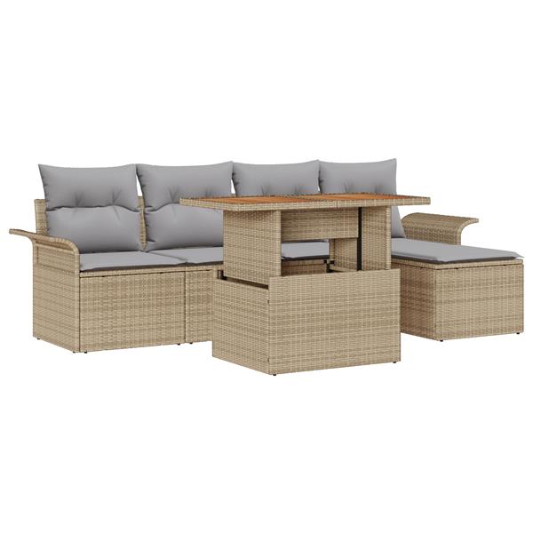 Grote foto vidaxl 6 delige tuinset met kussens poly rattan acaciahout beige tuin en terras tuinmeubelen