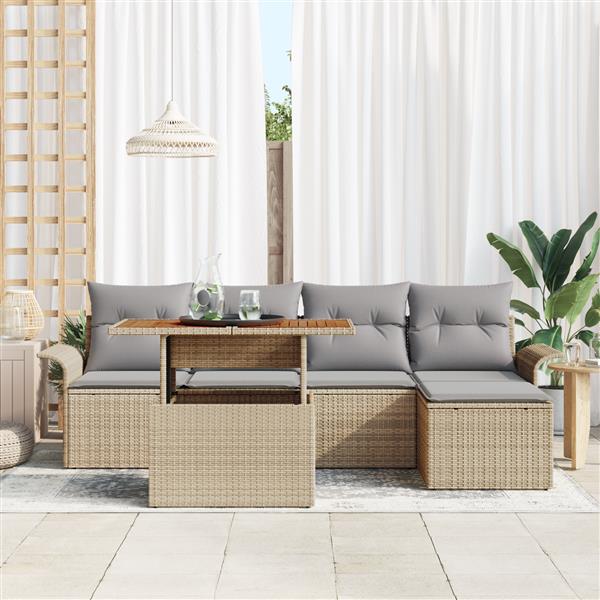 Grote foto vidaxl 6 delige tuinset met kussens poly rattan acaciahout beige tuin en terras tuinmeubelen