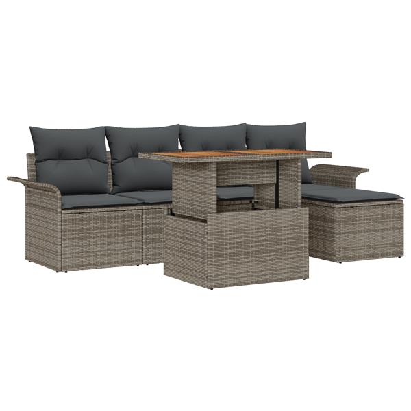 Grote foto vidaxl 6 delige tuinset met kussens poly rattan acaciahout grijs tuin en terras tuinmeubelen