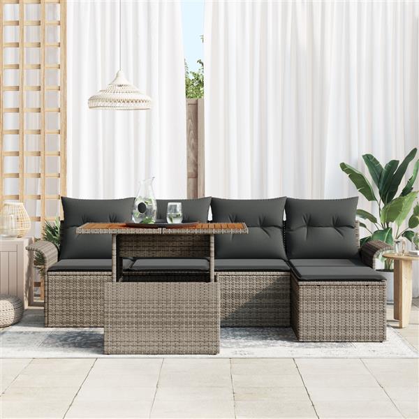 Grote foto vidaxl 6 delige tuinset met kussens poly rattan acaciahout grijs tuin en terras tuinmeubelen