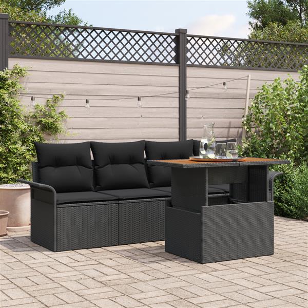 Grote foto vidaxl 5 delige tuinset met kussens zwart poly rattan en acaciahout tuin en terras tuinmeubelen