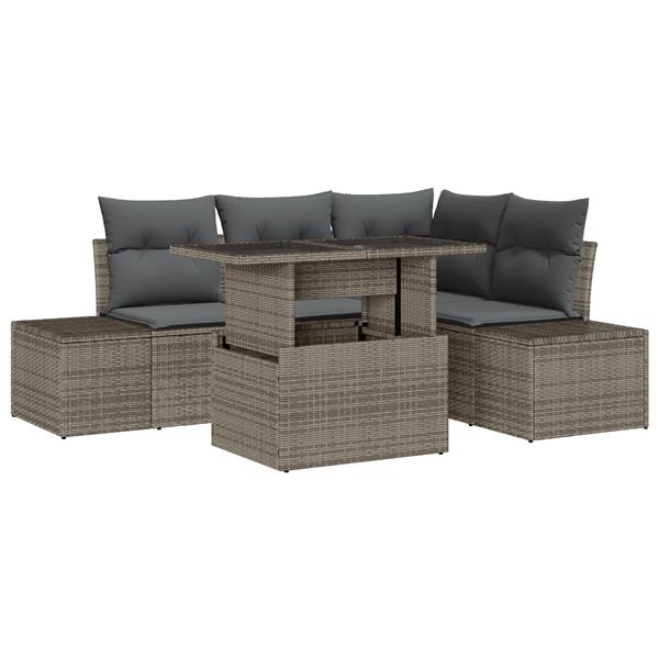 Grote foto vidaxl 5 delige tuinbankenset met kussens poly rattan grijs tuin en terras tuinmeubelen