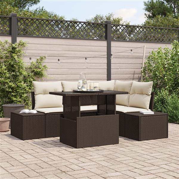 Grote foto vidaxl 5 delige tuinset met kussens in bruin poly rattan tuin en terras tuinmeubelen