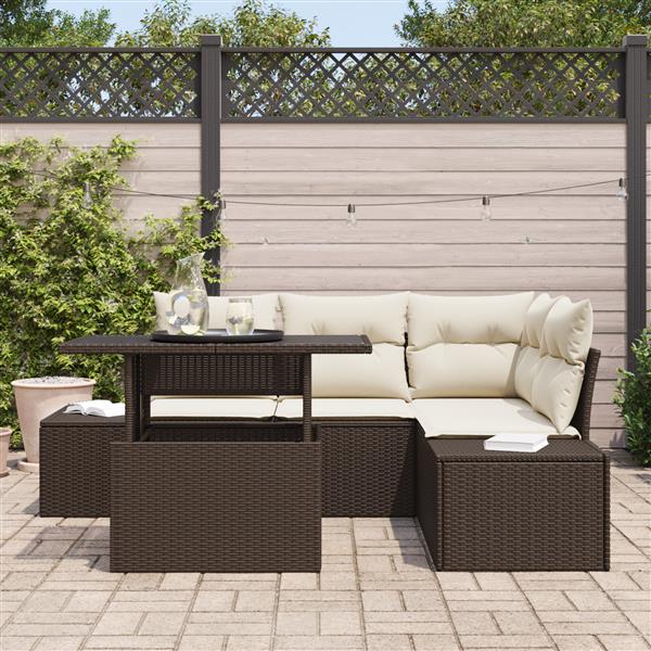 Grote foto vidaxl 5 delige tuinset met kussens in bruin poly rattan tuin en terras tuinmeubelen