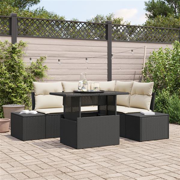 Grote foto vidaxl 5 delige tuinbankenset met kussens poly rattan zwart tuin en terras tuinmeubelen