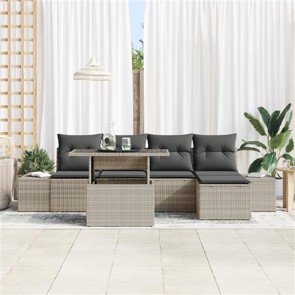 Grote foto vidaxl 6 delige tuinbankenset met kussens poly rattan lichtgrijs tuin en terras tuinmeubelen