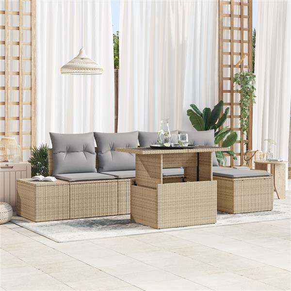 Grote foto vidaxl 6 delige tuinset met kussens beige poly rattan tuin en terras tuinmeubelen
