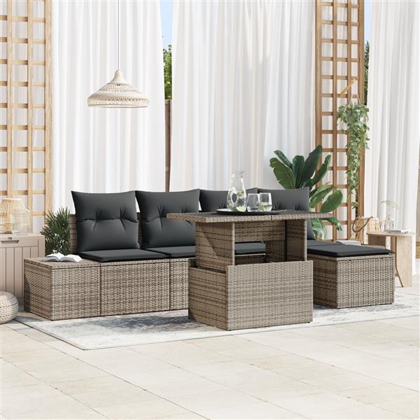 Grote foto vidaxl 6 delige tuinbankenset met kussens poly rattan grijs tuin en terras tuinmeubelen