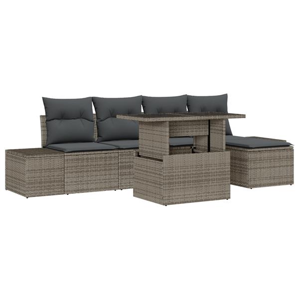Grote foto vidaxl 6 delige tuinbankenset met kussens poly rattan grijs tuin en terras tuinmeubelen