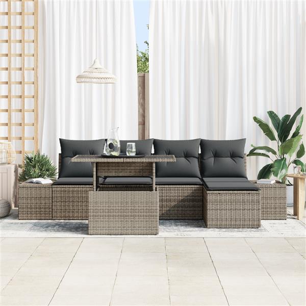Grote foto vidaxl 6 delige tuinbankenset met kussens poly rattan grijs tuin en terras tuinmeubelen