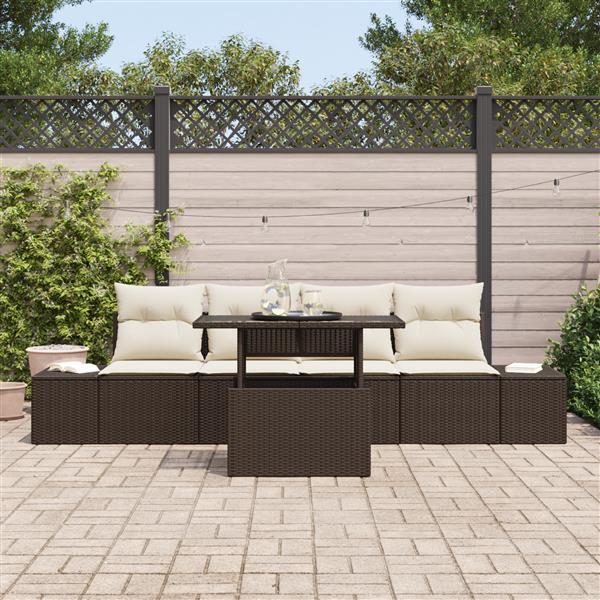 Grote foto vidaxl 5 delige tuinbankenset met kussens poly rattan bruin tuin en terras tuinmeubelen