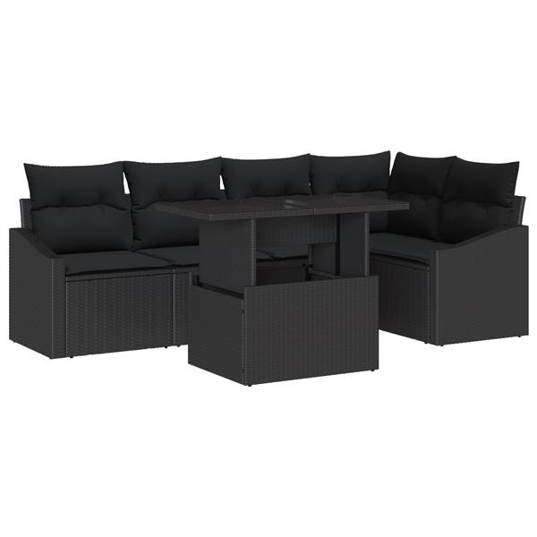 Grote foto vidaxl 6 delige tuinbankenset met kussens poly rattan zwart tuin en terras tuinmeubelen