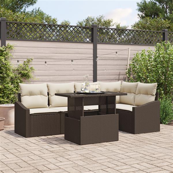 Grote foto vidaxl 6 delige tuinset met kussens bruin poly rattan tuin en terras tuinmeubelen