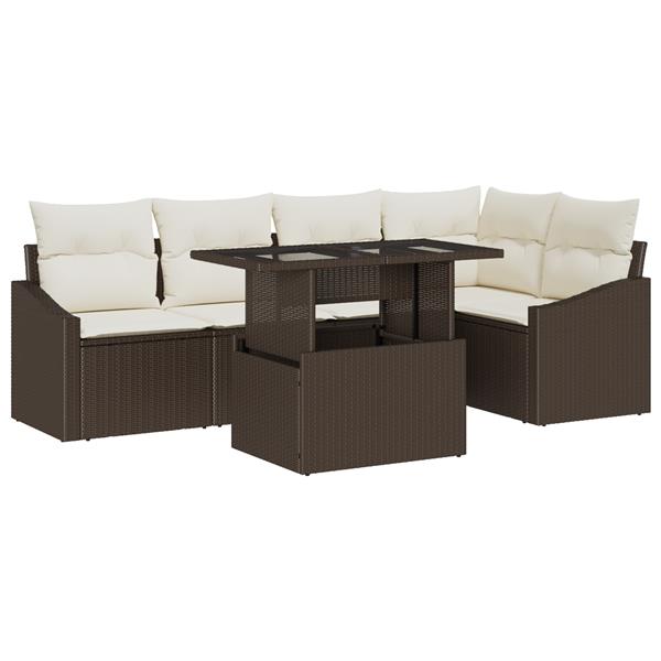 Grote foto vidaxl 6 delige tuinset met kussens bruin poly rattan tuin en terras tuinmeubelen