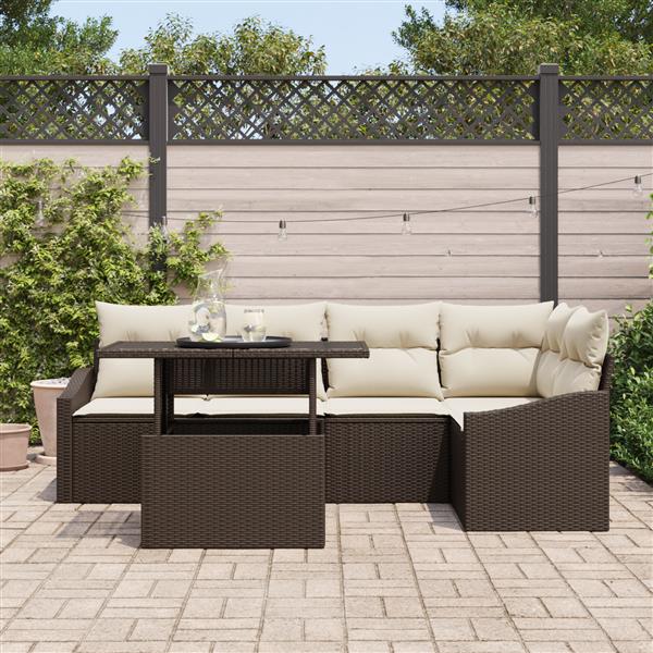 Grote foto vidaxl 6 delige tuinset met kussens bruin poly rattan tuin en terras tuinmeubelen