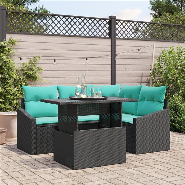 Grote foto vidaxl 6 delige tuinbankenset met kussens poly rattan zwart tuin en terras tuinmeubelen