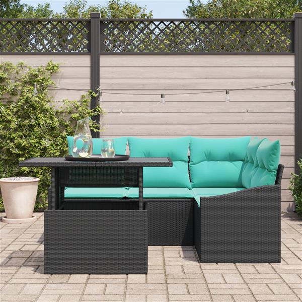 Grote foto vidaxl 6 delige tuinbankenset met kussens poly rattan zwart tuin en terras tuinmeubelen