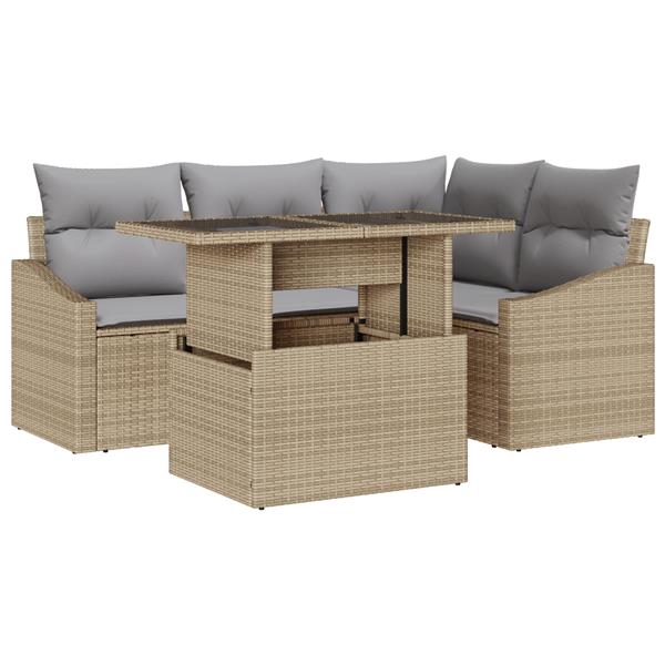 Grote foto vidaxl 5 delige tuinbank set met kussens in beige poly rattan tuin en terras tuinmeubelen