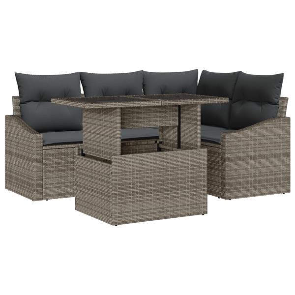 Grote foto vidaxl 5 delige tuinset met kussens in grijs poly rattan tuin en terras tuinmeubelen