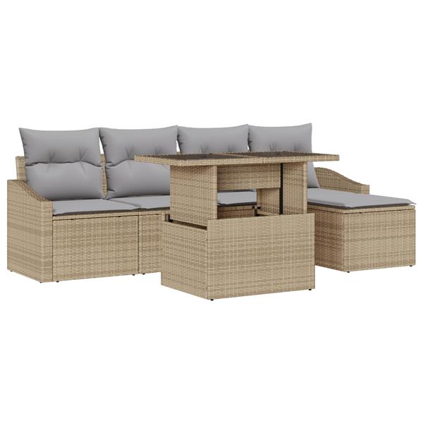 Grote foto vidaxl 6 delige tuinset met kussens in beige poly rattan tuin en terras tuinmeubelen