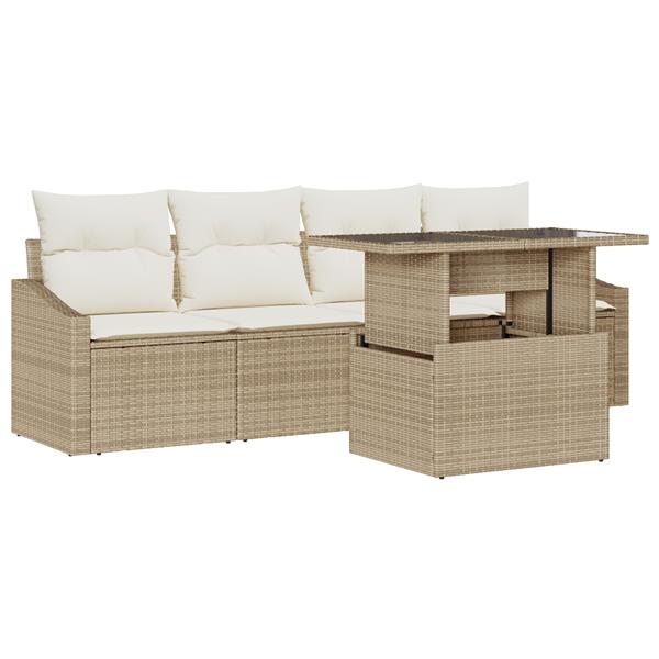 Grote foto vidaxl 5 delige tuinbankenset met kussens poly rattan beige tuin en terras tuinmeubelen