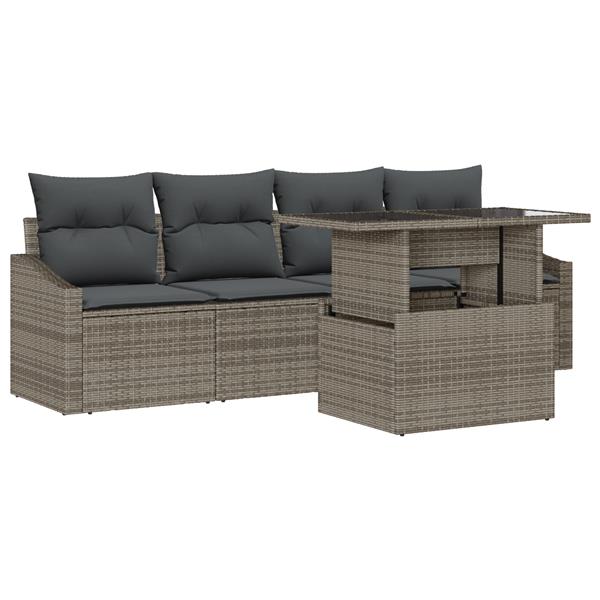 Grote foto vidaxl 5 delige tuinset met kussens grijs poly rattan tuin en terras tuinmeubelen