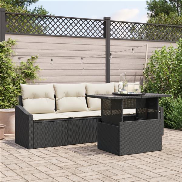 Grote foto vidaxl 5 delige tuinbankenset met kussens poly rattan zwart tuin en terras tuinmeubelen