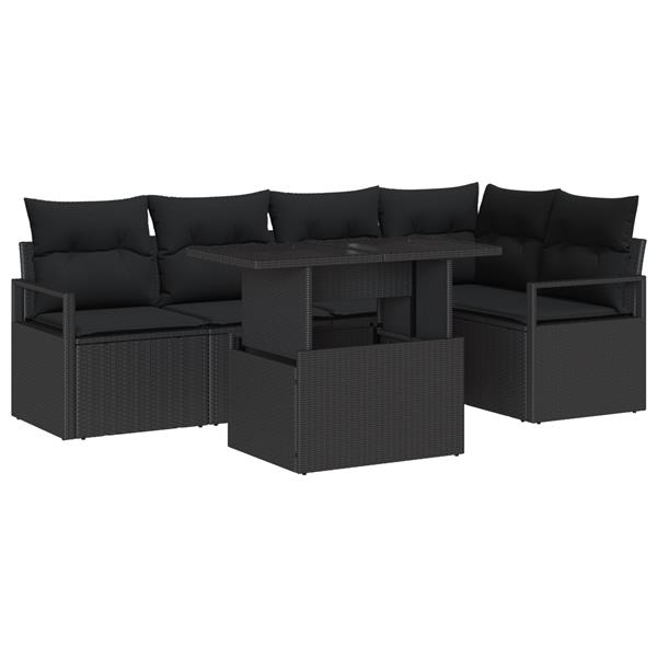 Grote foto vidaxl 6 delige tuinbankenset met kussens poly rattan zwart tuin en terras tuinmeubelen