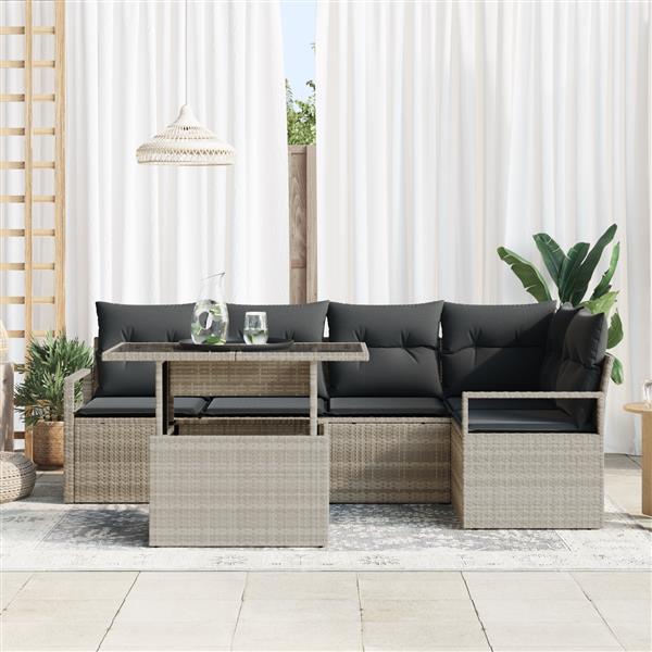 Grote foto vidaxl 6 delige tuinbankenset met kussens poly rattan lichtgrijs tuin en terras tuinmeubelen