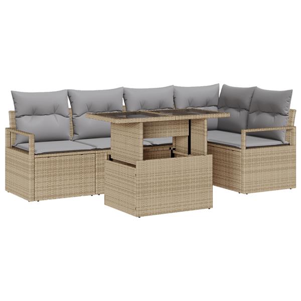 Grote foto vidaxl 6 delige tuinbankenset met kussens poly rattan beige tuin en terras tuinmeubelen